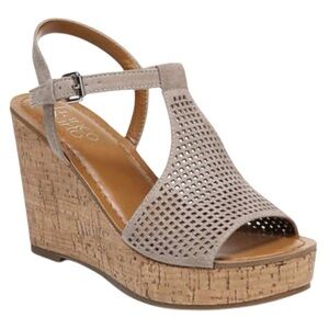 Franco Sarto Clinton 2 Cork Wedge Waffle Suede Sandals 9.5